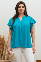PLUS GRID PRINT SPLIT NECK LADDER LACE TRIM BLOUSE-How Cute is That? Boutique