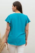 PLUS GRID PRINT SPLIT NECK LADDER LACE TRIM BLOUSE-How Cute is That? Boutique