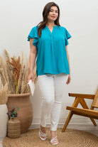 PLUS GRID PRINT SPLIT NECK LADDER LACE TRIM BLOUSE-How Cute is That? Boutique