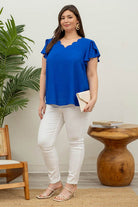 V NECK SCALLOP TRIM TULIP SLEEVE BLOUSE Plus size-How Cute is That? Boutique