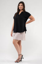 PLUS SPLIT NECK EXTENDED SHOULDER BLOUSE in Black-How Cute is That? Boutique