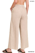Washed double gauze elastic band waist pants in Ash Mocha-How Cute is That? Boutique