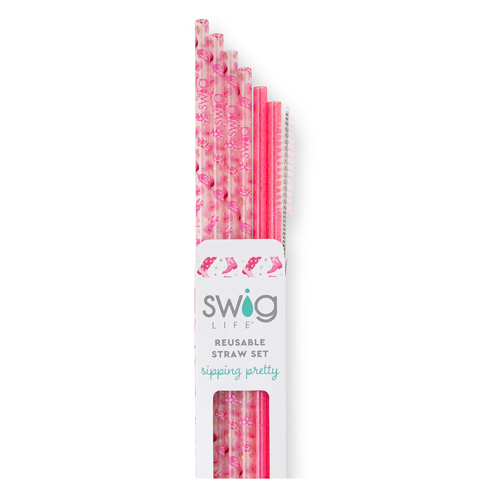 Let's Go Girls + Pink Glitter Reusable Straw Set-How Cute is That? Boutique
