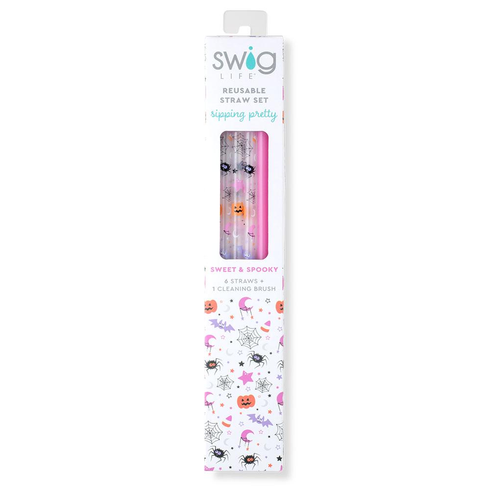 Sweet and Spooky + Pink Reusable Straw Set-How Cute is That? Boutique