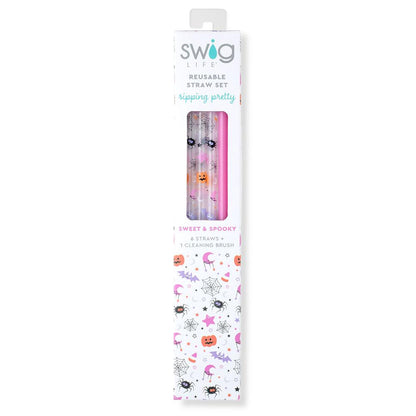 Sweet and Spooky + Pink Reusable Straw Set