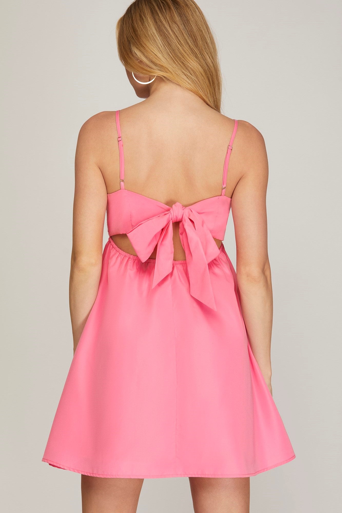 PLEATED CUT OUT BACK WOVEN DRESS WITH BACK TIE DETAIL-How Cute is That? Boutique