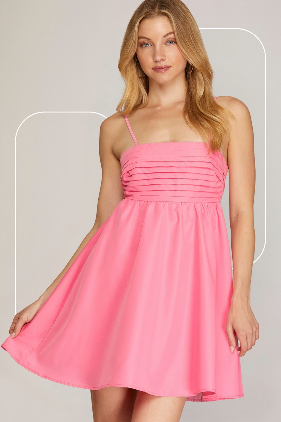 PLEATED CUT OUT BACK WOVEN DRESS WITH BACK TIE DETAIL-How Cute is That? Boutique