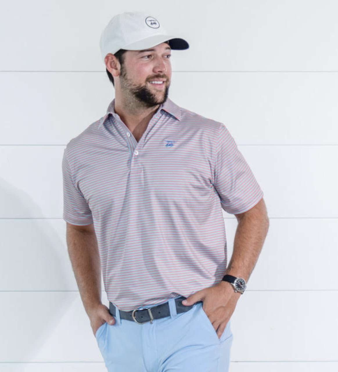 Albatross Polo - Coral/Aruba Stripe-How Cute is That? Boutique