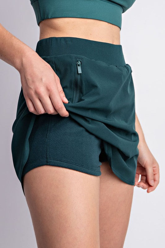 STRETCH WOVEN AND INNER FLEECE SHORT 2 IN 1 SKORT-How Cute is That? Boutique