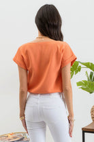 BUTTON FRONT SHORT SLEEVE BLOUSE TOP in Orange-How Cute is That? Boutique
