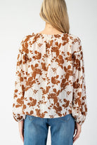 Floral Printed Blouse Top in Brown-How Cute is That? Boutique
