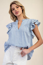 Striped Notched V-Neck Collar Top-How Cute is That? Boutique