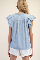 Striped Notched V-Neck Collar Top-How Cute is That? Boutique