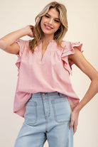 Striped Notched V-Neck Collar Top-How Cute is That? Boutique