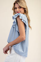 Striped Notched V-Neck Collar Top-How Cute is That? Boutique