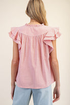 Striped Notched V-Neck Collar Top-How Cute is That? Boutique