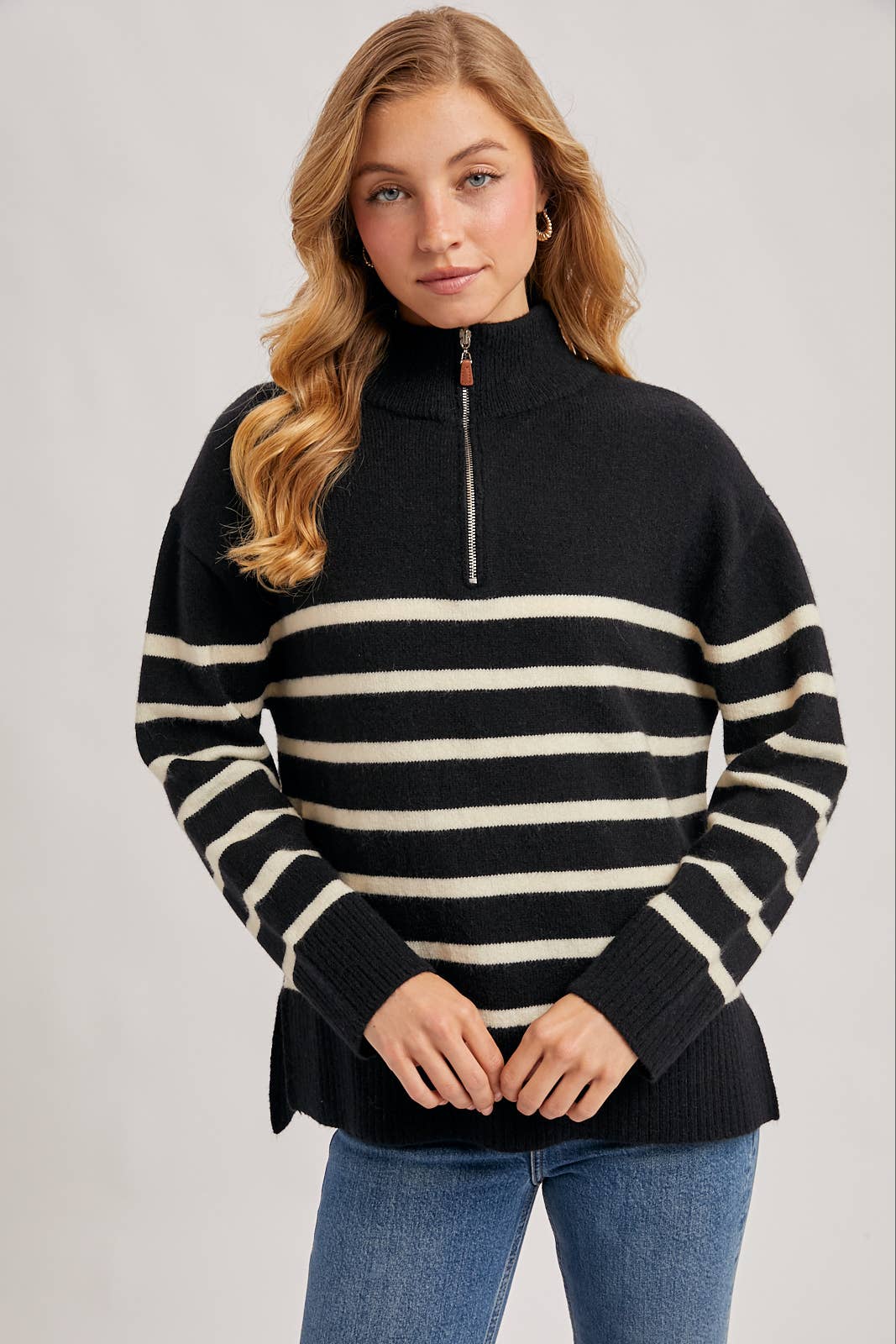 QUARTER ZIP UP STRIPE PULLOVER