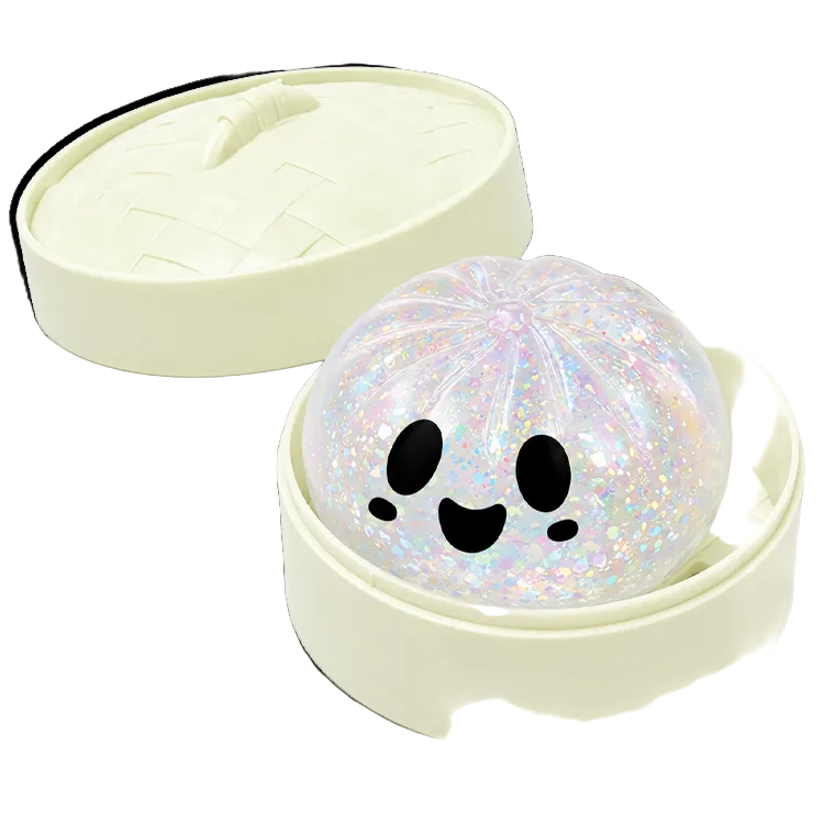 Holographic ghost squishy dumpling with a smiley face