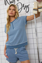 WASHED STRIPE SHORT SLEEVE HENLEY KNIT TOP-How Cute is That? Boutique