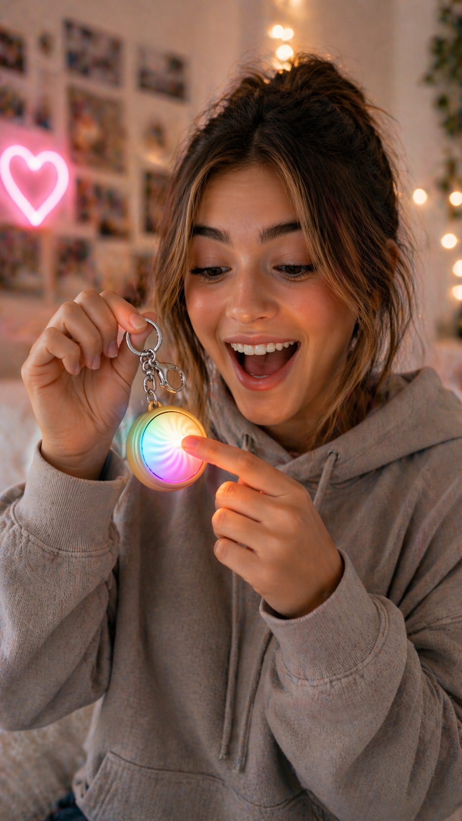 Fun Doh Dumpling Light-Up Click Fidget Keychain with satisfying click button and colorful keychain attachment.
