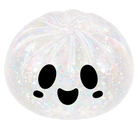 Iridescent ghost dumpling
 with black smiley face design