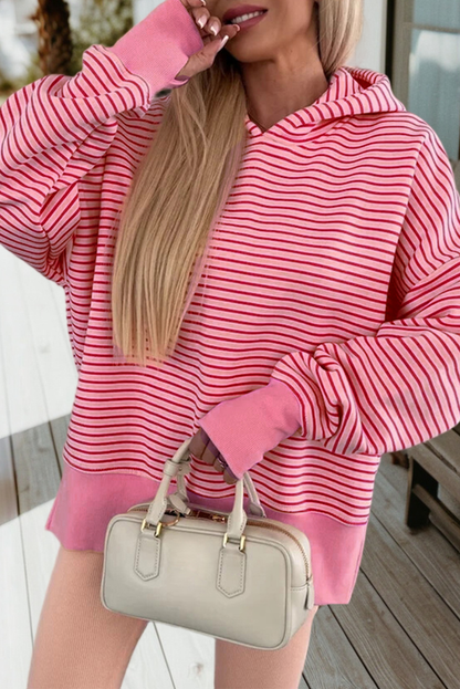 Stripe Thumbhole Side Slits Loose Fit Hoodie
