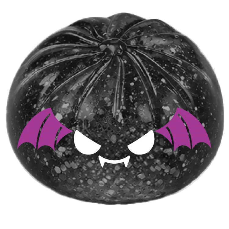 Black bat squishy with purple bat wings and white face