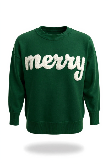 Merry Christmas Sweater Top Green