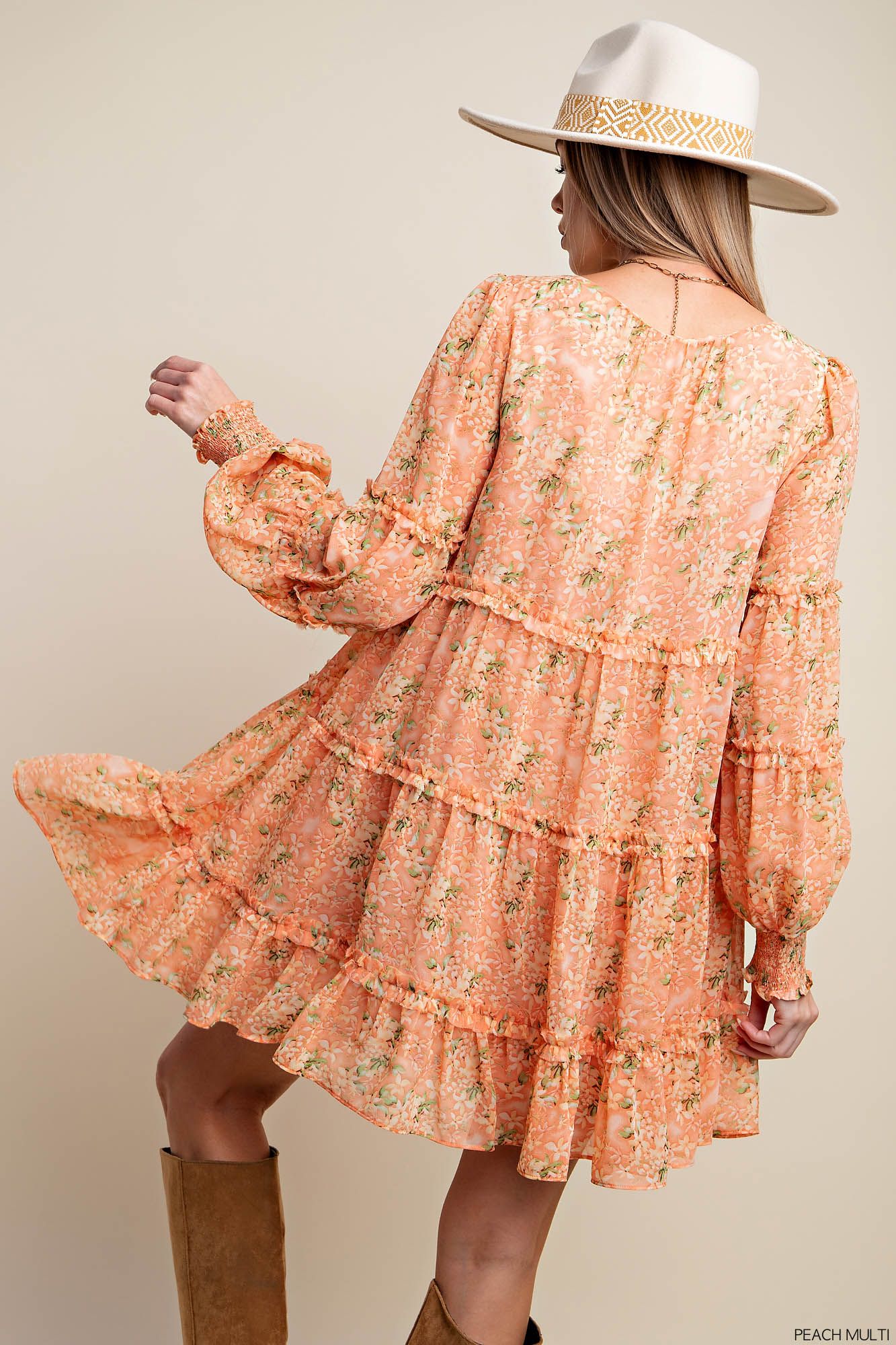FLORAL RUFFLE POINT TIERED DRESS