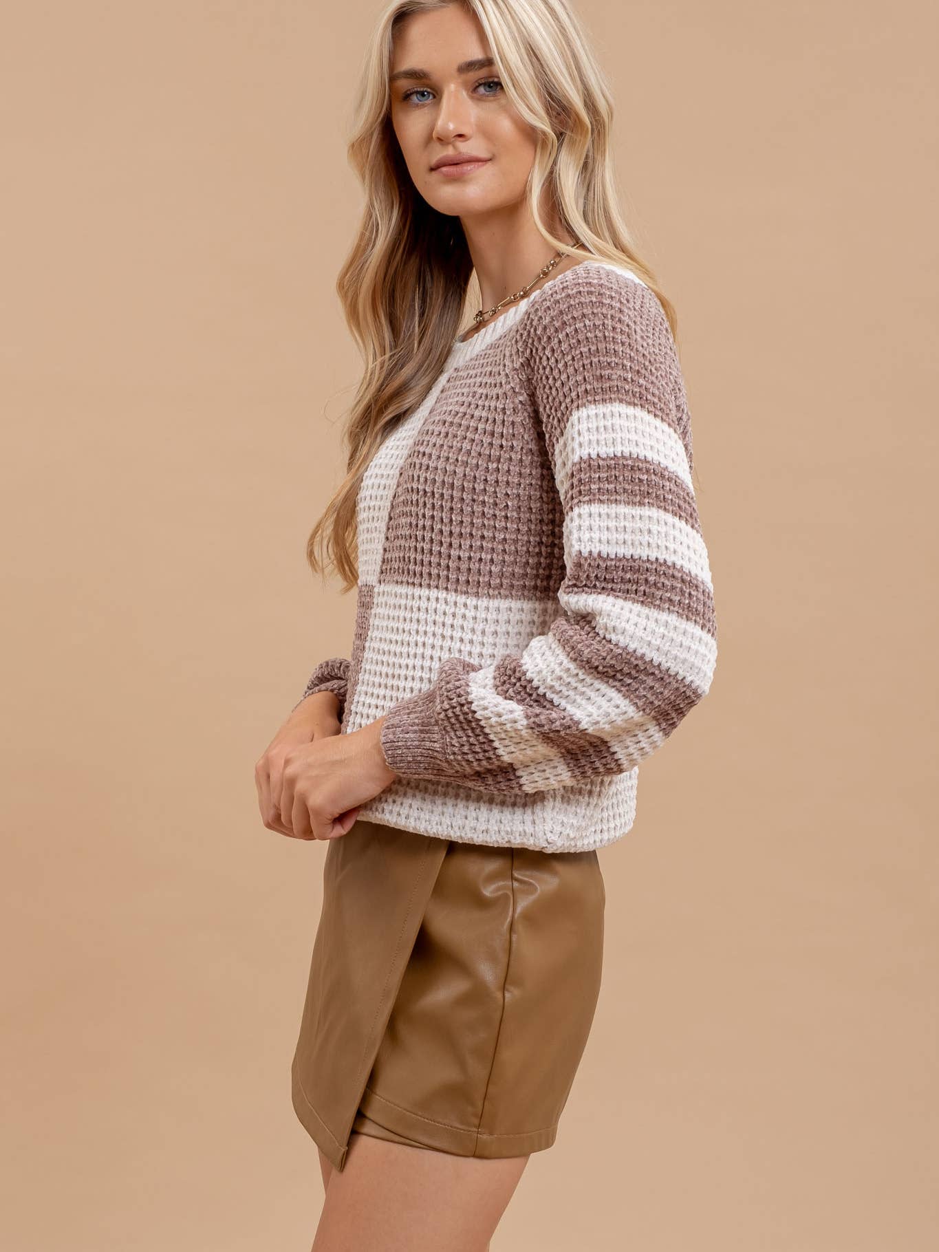 Colorblock Checkered and Stripe Knit Sweater