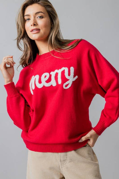 Merry Embroidered Crewneck Sweater