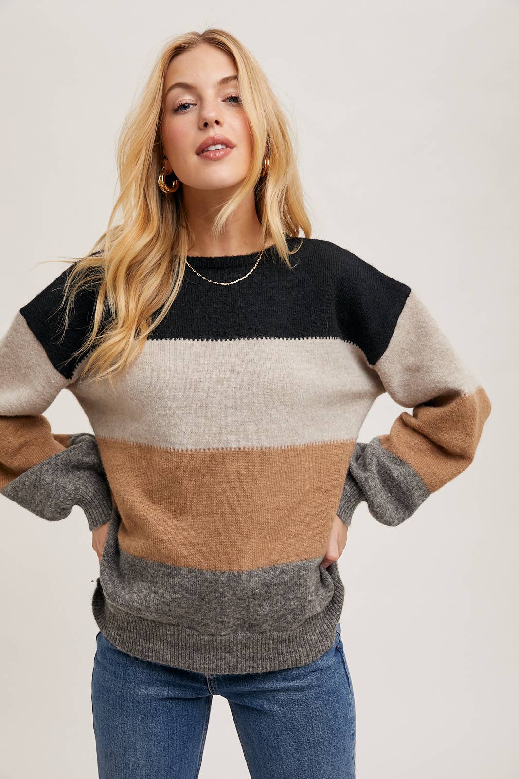 COLOR BLOCK KNIT SWEATER PULLOVER