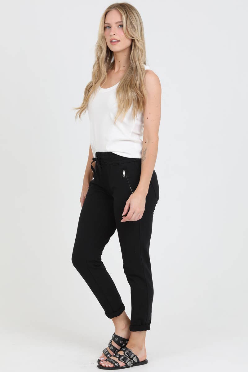 PULL ON TIE FRONT ZIPPER POCKET FRENCH TERRY JOGGER-How Cute is That? Boutique