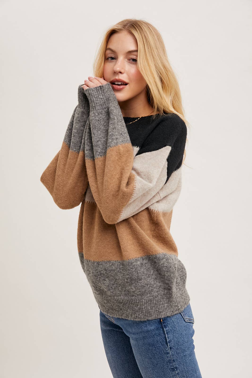COLOR BLOCK KNIT SWEATER PULLOVER