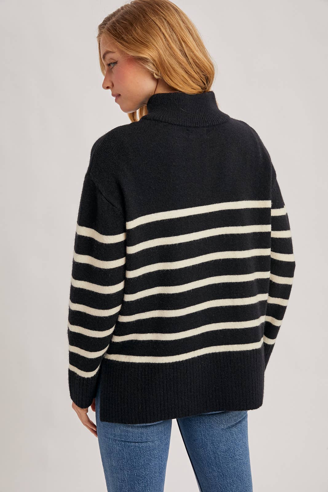 QUARTER ZIP UP STRIPE PULLOVER