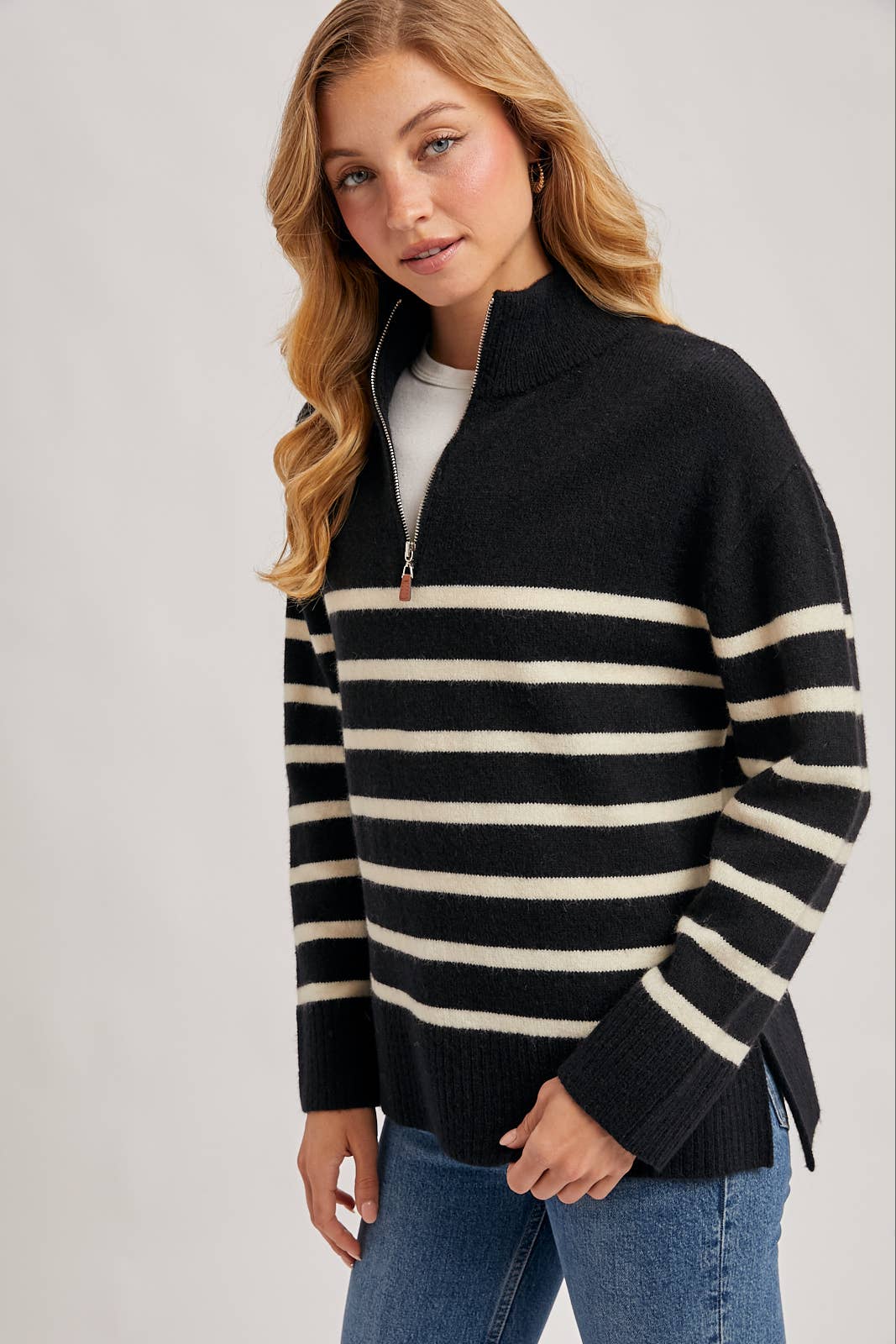 QUARTER ZIP UP STRIPE PULLOVER