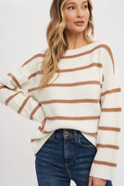 STRIPE RIBBED PULLOVER SWEATER-How Cute is That? Boutique