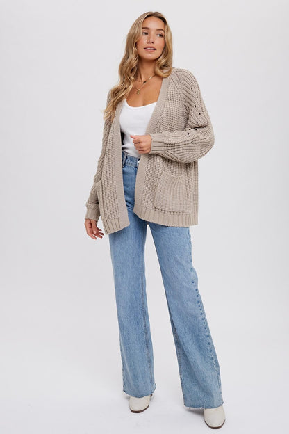 CHUNKY POINTELLE OPEN FRONT CARDIGAN