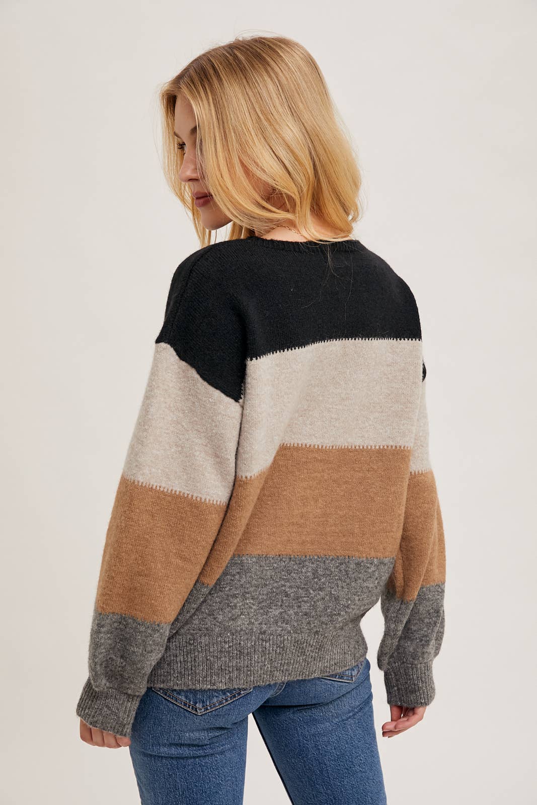 COLOR BLOCK KNIT SWEATER PULLOVER