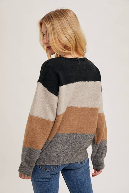 COLOR BLOCK KNIT SWEATER PULLOVER