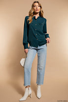 BUTTON-UP SILKY SHIRT-How Cute is That? Boutique