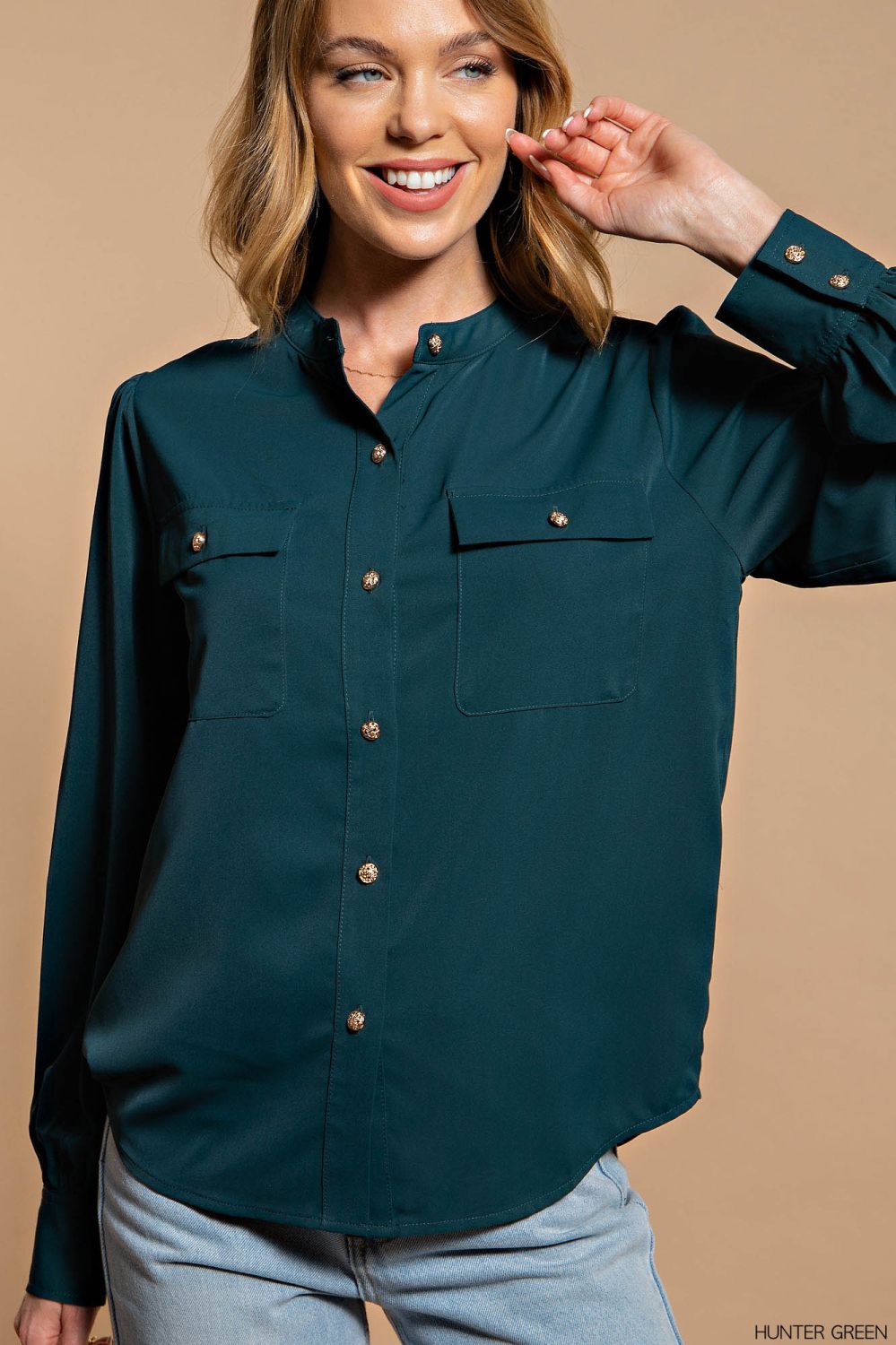 BUTTON-UP SILKY SHIRT-How Cute is That? Boutique