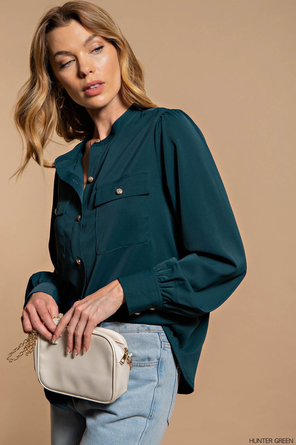 BUTTON-UP SILKY SHIRT-How Cute is That? Boutique