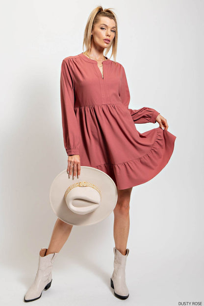 LOOSE FIT RUFFLED DRESS in DUSTY ROSE