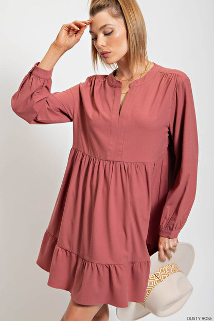 LOOSE FIT RUFFLED DRESS in DUSTY ROSE