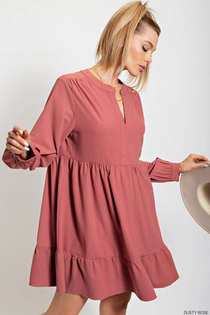 LOOSE FIT RUFFLED DRESS in DUSTY ROSE