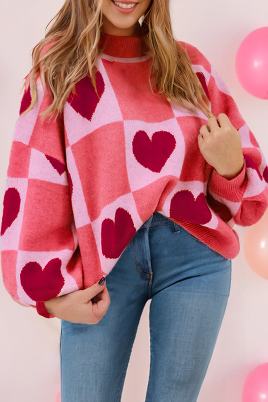 LDC  Love Heart Block Mock Neck Valentine Sweater