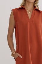 Textured Solid V-neck Collared Sleeveless Mini Dress-How Cute is That? Boutique