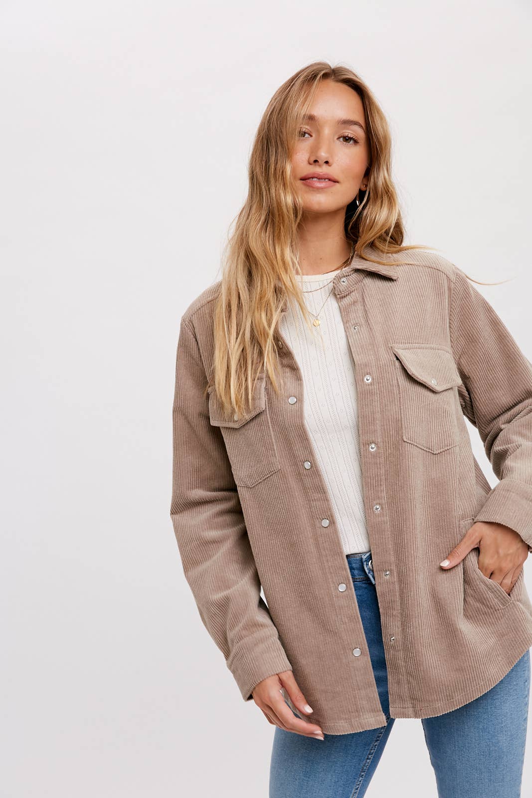 CORDUROY BUTTON DOWN SHACKET WITH POCKETS