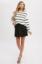 STRIPE RIBBED PULLOVER SWEATER-How Cute is That? Boutique